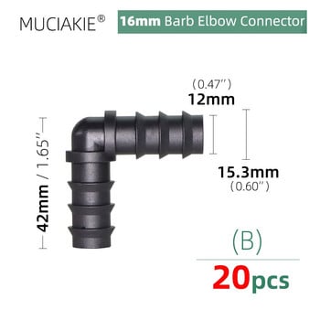 MUCIAKIE 16 20 25mm Σωλήνες σύνδεσης νερού ίσος προσαρμογέας ζεύξης Ebow Tee βύσμα σταγόνας Αγκαθωτά εξαρτήματα άρδευσης 1/2 3/4\'\'