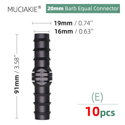 MUCIAKIE 16 20 25mm Σωλήνες σύνδεσης νερού ίσος προσαρμογέας ζεύξης Ebow Tee βύσμα σταγόνας Αγκαθωτά εξαρτήματα άρδευσης 1/2 3/4``