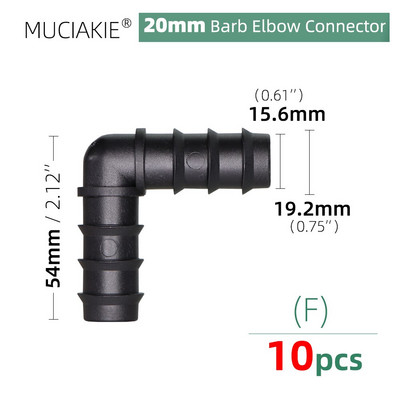 MUCIAKIE 16 20 25mm Σωλήνες σύνδεσης νερού ίσος προσαρμογέας ζεύξης Ebow Tee βύσμα σταγόνας Αγκαθωτά εξαρτήματα άρδευσης 1/2 3/4``