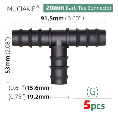 MUCIAKIE 16 20 25mm Σωλήνες σύνδεσης νερού ίσος προσαρμογέας ζεύξης Ebow Tee βύσμα σταγόνας Αγκαθωτά εξαρτήματα άρδευσης 1/2 3/4``