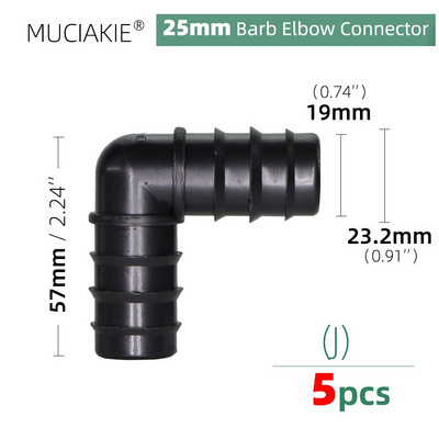 MUCIAKIE 16 20 25mm Σωλήνες σύνδεσης νερού ίσος προσαρμογέας ζεύξης Ebow Tee βύσμα σταγόνας Αγκαθωτά εξαρτήματα άρδευσης 1/2 3/4``