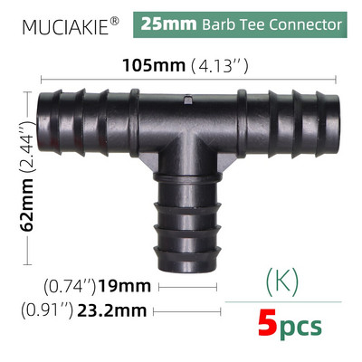 MUCIAKIE 16 20 25mm Σωλήνες σύνδεσης νερού ίσος προσαρμογέας ζεύξης Ebow Tee βύσμα σταγόνας Αγκαθωτά εξαρτήματα άρδευσης 1/2 3/4``