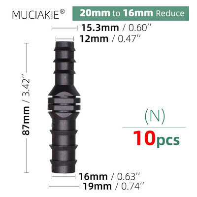 MUCIAKIE 16 20 25mm Σωλήνες σύνδεσης νερού ίσος προσαρμογέας ζεύξης Ebow Tee βύσμα σταγόνας Αγκαθωτά εξαρτήματα άρδευσης 1/2 3/4``