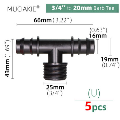 MUCIAKIE 16 20 25mm Σωλήνες σύνδεσης νερού ίσος προσαρμογέας ζεύξης Ebow Tee βύσμα σταγόνας Αγκαθωτά εξαρτήματα άρδευσης 1/2 3/4``