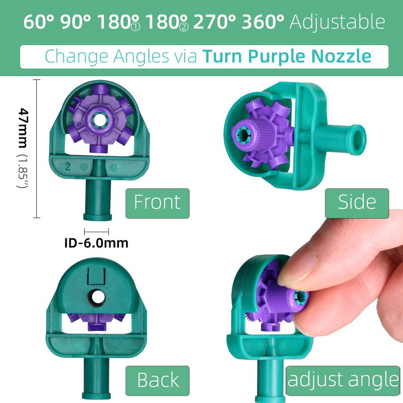 MUCIAKIE Регулируем ъгъл 60/90/180/270/360 градуса Разпръсквачи на 50CM фибростъкло Дюзи за напояване на градината