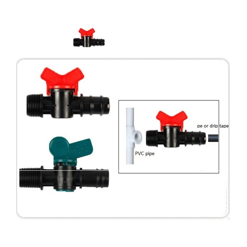 5 бр. 16 вида ленти за капково напояване Сферични кранове 1/2" резба 16 мм 20 мм 25 мм бодливи съединители Клапан за водопровод за напояване