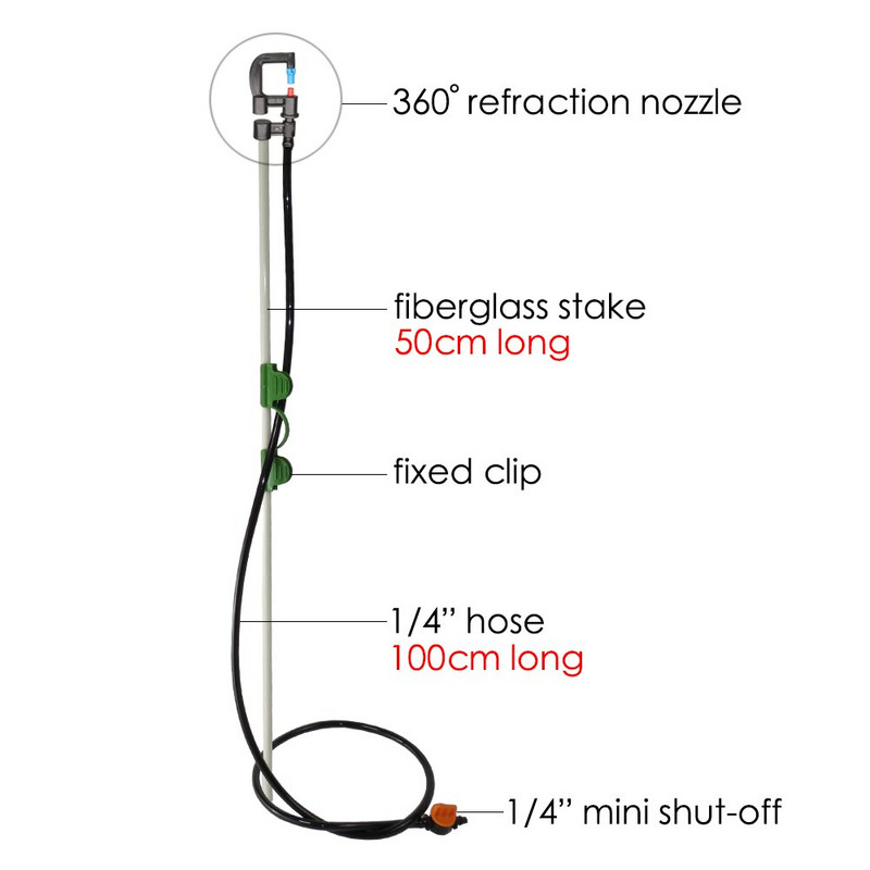 MUCIAKIE 10PCS 80LPH рефракционна дюза на 50cm кол микроспринклерен възел с глава кол тръба кол от фибростъкло
