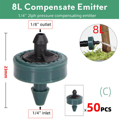 50-1000PCS 2L 4L 8L/H Pressure Compensate Emitter Garden Drip Compensation Regulator Irrigation Steady Flow 1/4` Hose Drippers