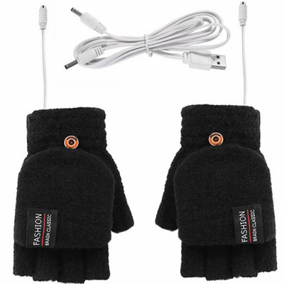 USB Ηλεκτρικά Θερμαινόμενα Γάντια 5V Πλεκτά Μαλακά Ζεστά Γάντια Πτυσσόμενα Γάντια Διπλής Όψης Θέρμανση Αθλητικά Γάντια Ποδηλάτου