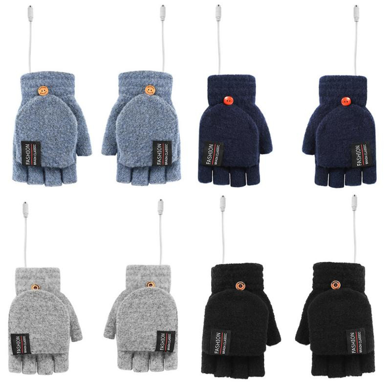 USB електрически нагреваеми ръкавици 5V плетени меки топли цял и половин пръст Flip ръкавици двустранно отопление спортни ръкавици велосипедни ръкавици