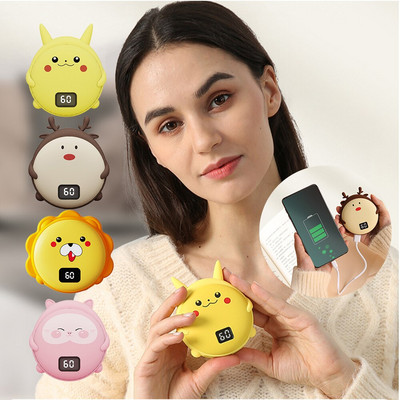 10000mAh Hand Warmer Power Bank Сладко животно Pikachu Shape LED Screen Warmer USB Charging Winter Heat Heater for Girl Women