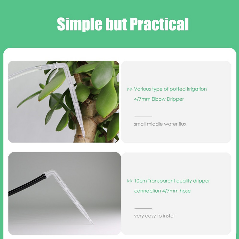 RBCFHI 50-1000PCS 1/4`` Бял капков емитер Извита стрелка Прозрачен капкомер Разпръсквачи за напояване на градински растения за 4/7 мм маркуч