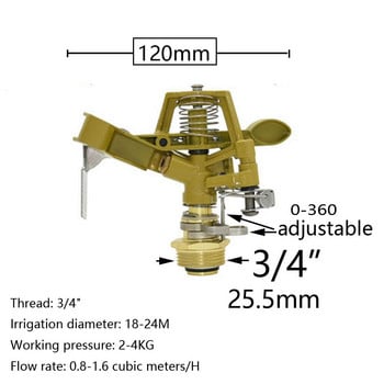 1/2 3/4 инча мъжки метални пулсиращи селскостопански спринклери 360-градусово въртене Рокерни пръскачки за напояване на тревата за напояване на градината