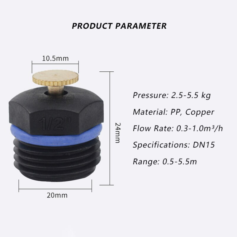 10Pcs DN15 Градински спринклери с резба Регулируема пулверизираща дюза Пластмасови градински спринклерни глави за поливане на трева с ниско налягане