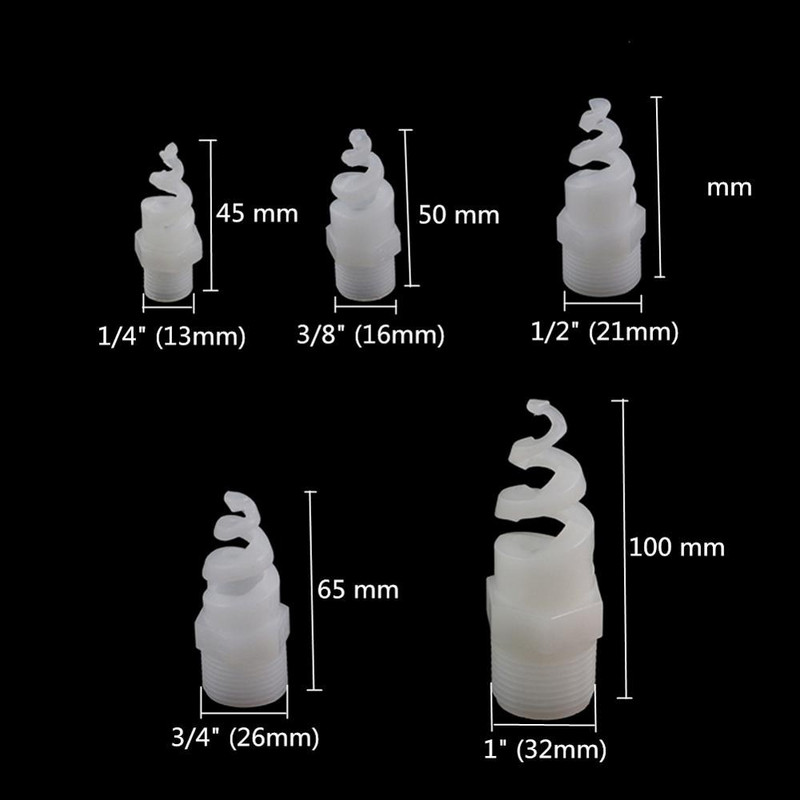 10 бр. Дюза за разпръскване със спирален конус, разпръсквателна глава 1/4" 3/8" 1/2" 3/4" 1" Дюзи за измиване на градина с външна резба