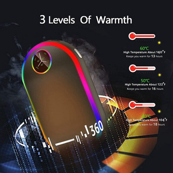 Ηλεκτρικοί θερμαντήρες χεριών 10000Mah Luminescence Επαναφορτιζόμενοι, φορητός θερμαντήρας χεριών επαναχρησιμοποιούμενος USB, θερμαινόμενος διπλής όψης