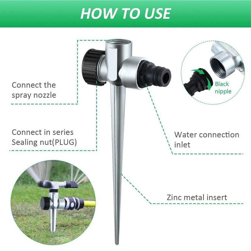 3 опаковки 1/2 инча Zinc Flow Thru Lawn Sprinkler Spike Base, поливащи спринклери за напояване на дворове, тревни площи и трева