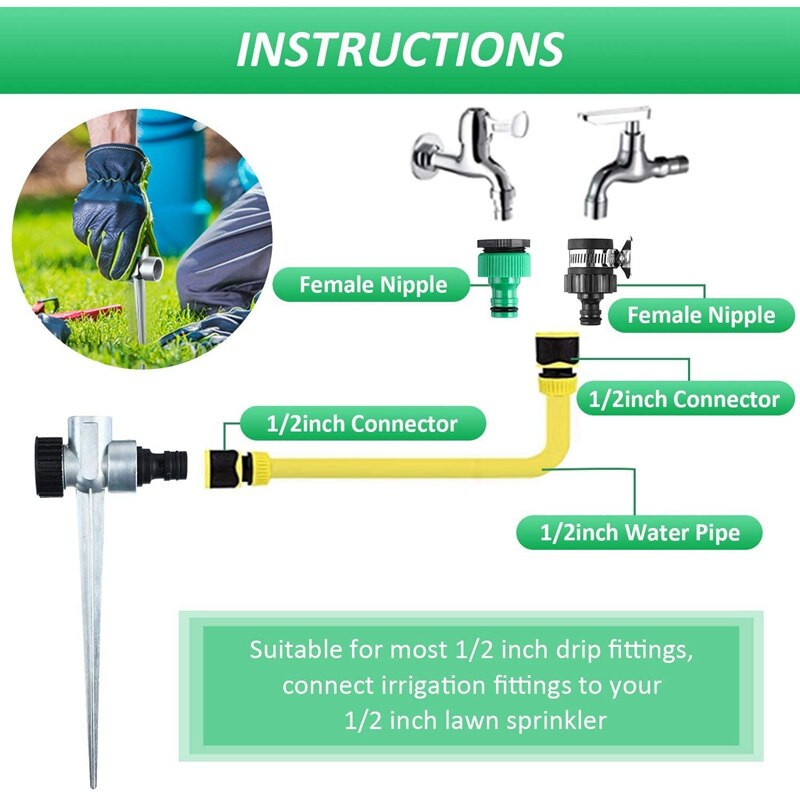 3 опаковки 1/2 инча Zinc Flow Thru Lawn Sprinkler Spike Base, поливащи спринклери за напояване на дворове, тревни площи и трева