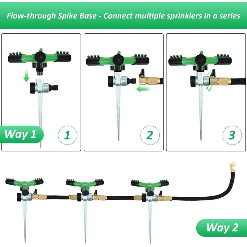 3 опаковки 1/2 инча Zinc Flow Thru Lawn Sprinkler Spike Base, поливащи спринклери за напояване на дворове, тревни площи и трева