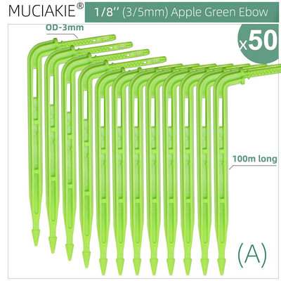 MUCIAKIE 50PCS Green Bend Arrow Dripper Micro Drip Irrigation Kit Watering Saving Emitters for 3/5mm Hose Garden Bonsai