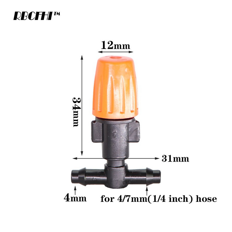 RBCFHI 20PCS Регулируеми дюзи за капково напояване на градината Капкообразуващи дюзи с микропоточна глава за 4/7 mm 1/4 инча тръбен маркуч