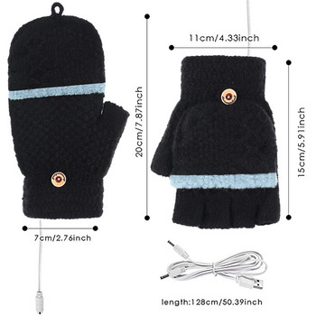 USB топли ръкавици за отопление на ръцете Електрически преносими меки ръкавици с постоянна температура Зимни плетива Halffinger Heated ръкавици Топли