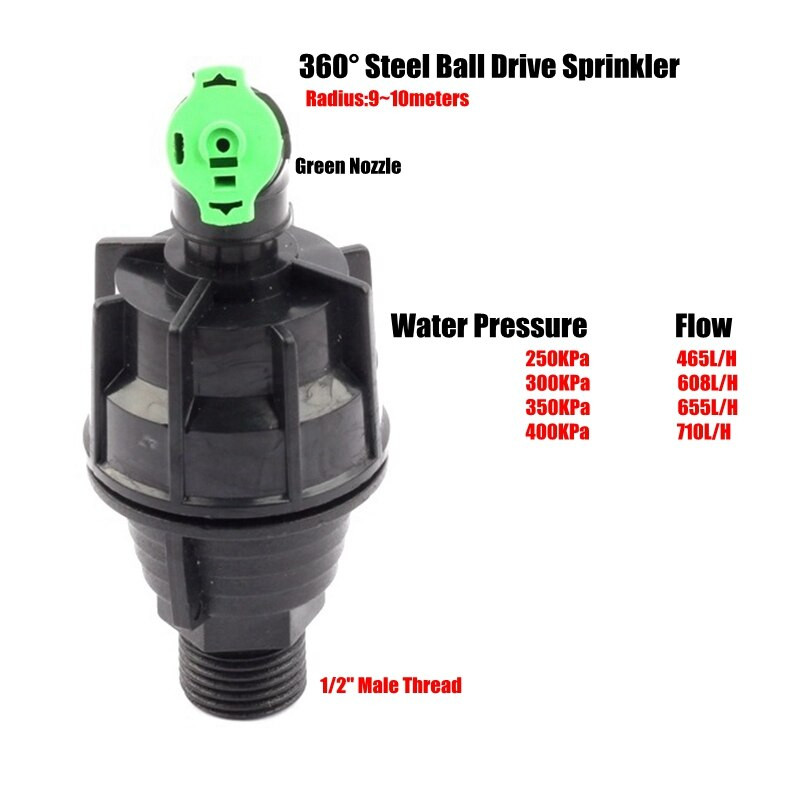 10 бр. R: 9 ~ 10 m s 1/2`` резба Пръскачки за напояване на градински тревни площи Задвижване със стоманена топка Въртяща се на 360 градуса пръскачка Дюзи за поливане