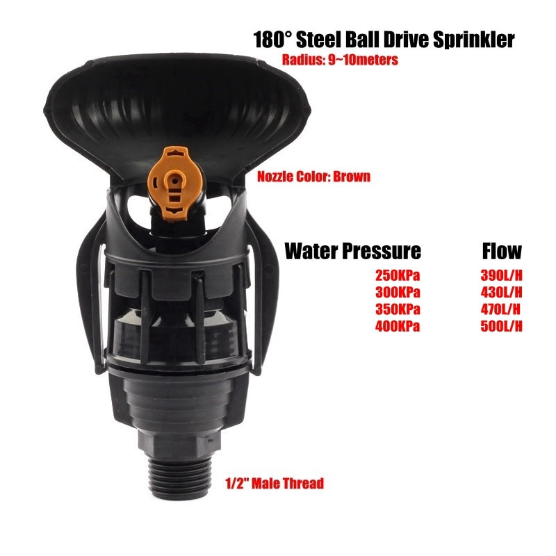 10 бр. R: 9 ~ 10 m s 1/2`` резба Пръскачки за напояване на градински тревни площи Задвижване със стоманена топка Въртяща се на 360 градуса пръскачка Дюзи за поливане