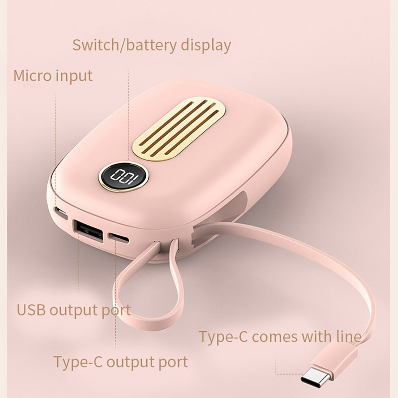 Grijač za ruke Punjenje Treasure Mini 2 u 1 ​Usb punjiva mobilna energija Digitalni zaslon Topla tvrtka za bebe Poklon za godišnji sastanak