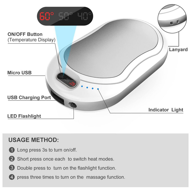 10000mah Power Bank Електрическа нагревател за ръце USB акумулаторна зимна двустранно отопление Мини дълготрайна джобна Power Bank Handwar