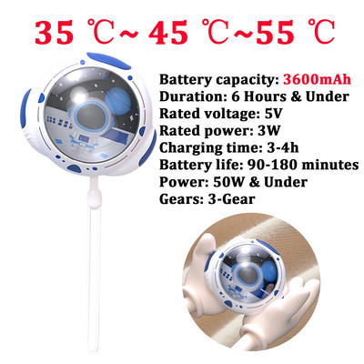 3600Mah Astronaut Hand Warmer 3-Gears Cute Mini Hand Heater USB Επαναφορτιζόμενη Μηχανή Θέρμανσης Χεριών για Χειμώνα σε εξωτερικούς χώρους 35 ℃~55 ℃