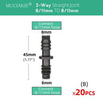 8/11 mm līdz 4/7 mm šļūtene 3/8 collu līdz 1/4 collu dzeloņstieņa bloķēšanas tēja taisna elkoņa gala kontaktdakšas savienotājs Pievienojiet 8/11 mm 4/7 mm šļūteni dārzam