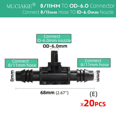 8/11 mm līdz 4/7 mm šļūtene 3/8 collu līdz 1/4 collu dzeloņstieņa bloķēšanas tēja taisna elkoņa gala kontaktdakšas savienotājs Pievienojiet 8/11 mm 4/7 mm šļūteni dārzam