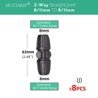 8/11 mm līdz 4/7 mm šļūtene 3/8 collu līdz 1/4 collu dzeloņstieņa bloķēšanas tēja taisna elkoņa gala kontaktdakšas savienotājs Pievienojiet 8/11 mm 4/7 mm šļūteni dārzam