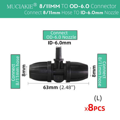 8/11 mm līdz 4/7 mm šļūtene 3/8 collu līdz 1/4 collu dzeloņstieņa bloķēšanas tēja taisna elkoņa gala kontaktdakšas savienotājs Pievienojiet 8/11 mm 4/7 mm šļūteni dārzam
