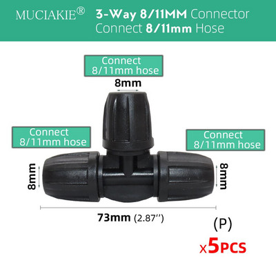 8/11 mm līdz 4/7 mm šļūtene 3/8 collu līdz 1/4 collu dzeloņstieņa bloķēšanas tēja taisna elkoņa gala kontaktdakšas savienotājs Pievienojiet 8/11 mm 4/7 mm šļūteni dārzam