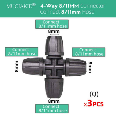 8/11 mm līdz 4/7 mm šļūtene 3/8 collu līdz 1/4 collu dzeloņstieņa bloķēšanas tēja taisna elkoņa gala kontaktdakšas savienotājs Pievienojiet 8/11 mm 4/7 mm šļūteni dārzam