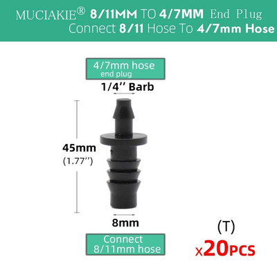 8/11 mm līdz 4/7 mm šļūtene 3/8 collu līdz 1/4 collu dzeloņstieņa bloķēšanas tēja taisna elkoņa gala kontaktdakšas savienotājs Pievienojiet 8/11 mm 4/7 mm šļūteni dārzam