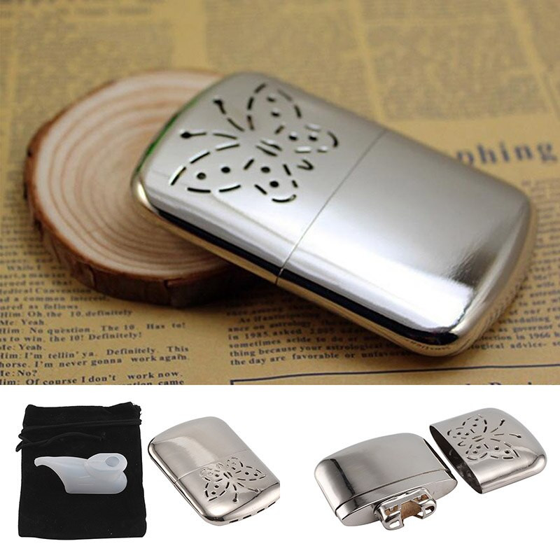 Метален нагревател за ръце, бензин, джоб за многократна употреба, преносим за ски, зимен къмпинг, на открито, бензин, джоб за многократна употреба, преносим