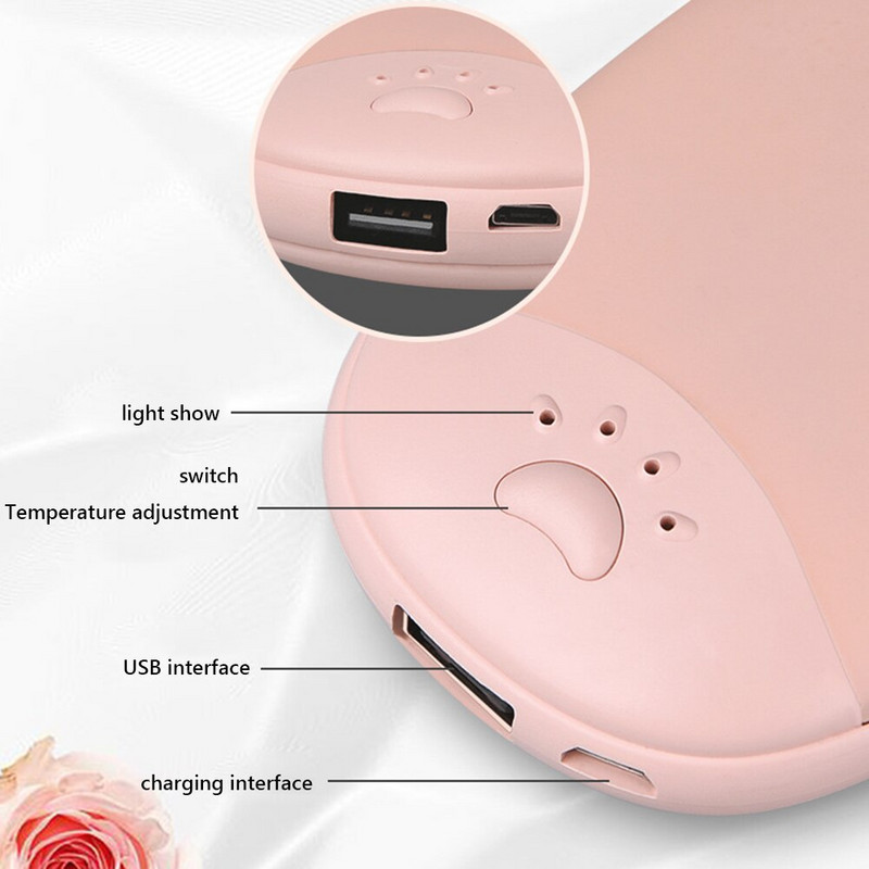 2 в 1 Малък нагревател за ръце DC 5V 2A 3000mAh Преносим джобен зимен нагревател USB зареждане Котешки нокът Мобилен нагревател за ръце Power Bank