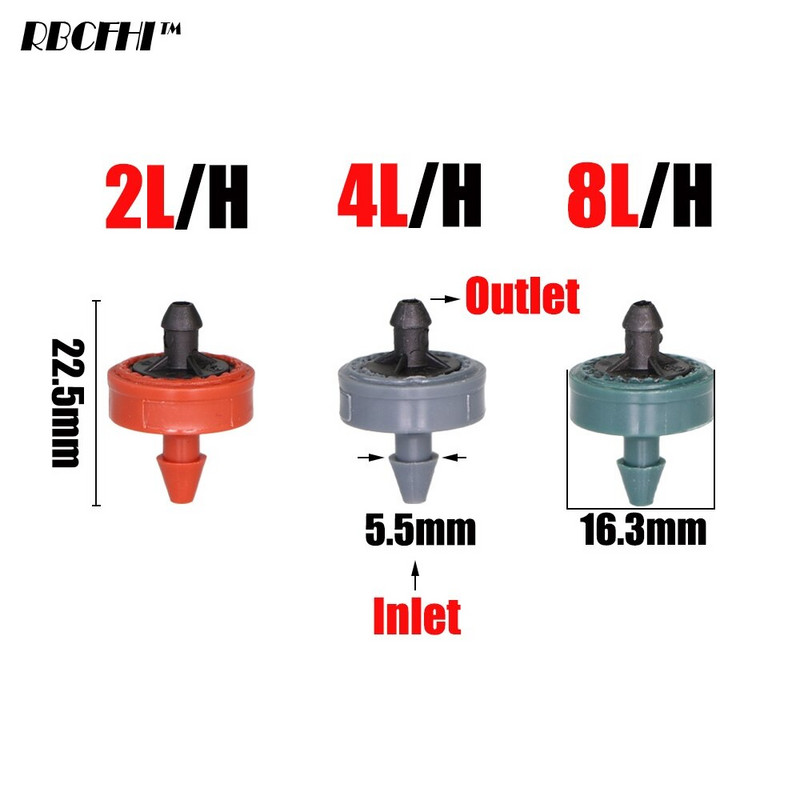 200PCS 2L 4L 8L/H Капкомер за компенсиране на налягането Agricultura Напояване Емитер Градински капков за 1/4` PE маркуч Поливане на оранжерии