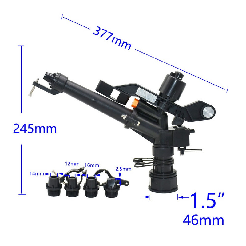 Градинско напояване 1,5-инчов спринклер с вътрешна резба с дълга дистанция на пръскане с 4 бр. Дюзи Глава Пистолет за поливане с голям диапазон на покритие