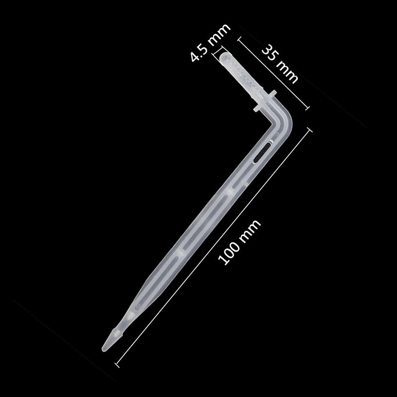 4 мм извита стрелка за капкообразуване 4/7 мм маркуч интерфейс стрелка капкообразувател градинска ферма селско стопанство микро капково напояване спринклер 300 бр.