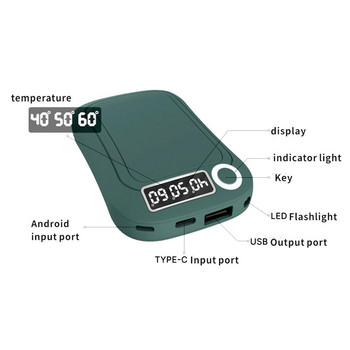 10000mAh 5V USB Επαναφορτιζόμενη Ηλεκτρική θερμάστρα χειρός LED Ταξίδι Εύχρηστη μακράς διαρκείας θερμαντική συσκευή θέρμανσης σπιτιού