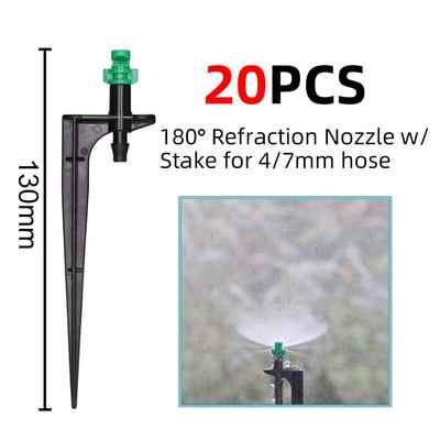 RBCFHl 90/180/360 grādu mikro miglošanas sprausla 11 cm kāts 1/4 collas dzeloņstieņa savienotājs Dārza apūdeņošana laistīšanas smidzinātājs siltumnīca