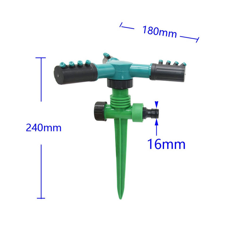 Αυτόματος περιστρεφόμενος ψεκαστήρας 3 βραχιόνων με πλαστική στήριξη νυχιών Βάση Garden Agriculture Yard Lawn Grass Irrigation Watering Nozzl