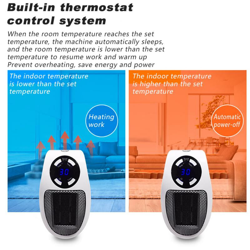 Μίνι θερμαντήρας Μικρός επιτραπέζιος χαριτωμένος ανεμιστήρας Ηλεκτρικός θερμοσίφωνας με οθόνη LED και χρονοδιακόπτης Σόμπα οικιακού καλοριφέρ Θερμοκρασία δωματίου