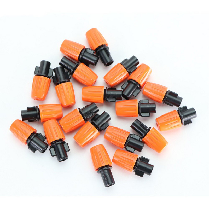 Garden Orange Ρυθμιζόμενο ακροφύσιο ψεκαστήρα σταγονόμετρου Ψεκαστήρες ψεκασμού με βύσμα σπειρώματος Tee Barb 1/4" Σύστημα μικροάρδευσης