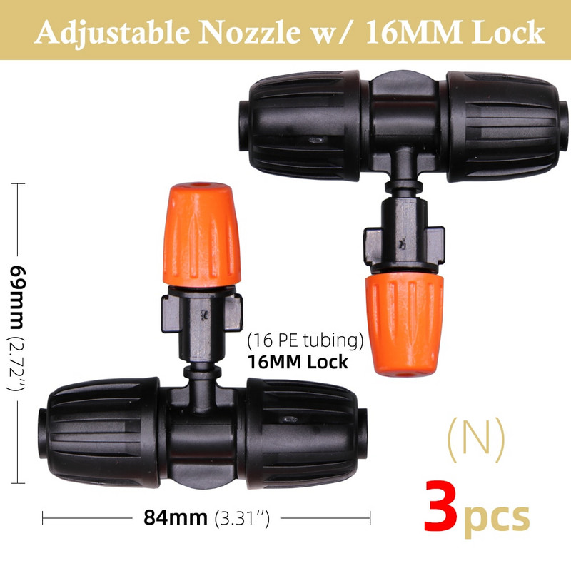 Garden Orange Ρυθμιζόμενο ακροφύσιο ψεκαστήρα σταγονόμετρου Ψεκαστήρες ψεκασμού με βύσμα σπειρώματος Tee Barb 1/4" Σύστημα μικροάρδευσης