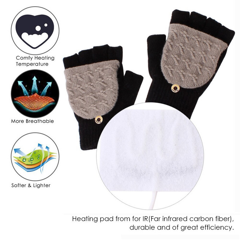 Γάντια USB Θερμαινόμενα Γάντια Ηλεκτρικά Θερμαινόμενα Χεράκια Πλεκτό Σχήμα Χωρίς Δάχτυλα Χειμερινό Γάντια Εργασίας στο Σπίτι Χειμερινά υπέροχα δώρα
